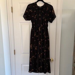 Madewell Black Maxi Dress with Pink & Brown Floral Print